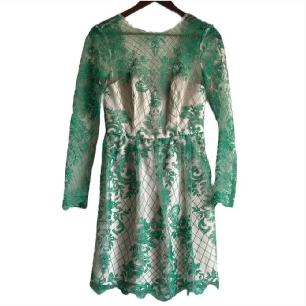 Monique Lhuillier Nude Green Lace Dress Sz 4